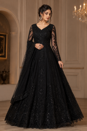 Black Embroidered Gown