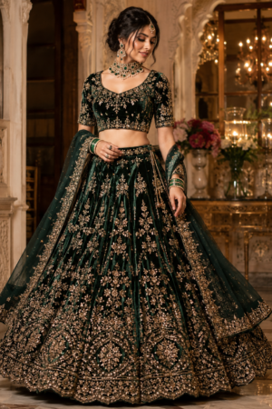Emerald Velvet Lehenga