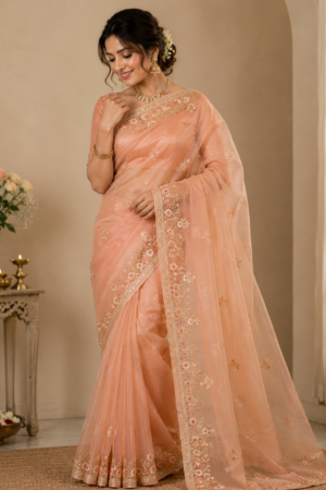 Peach Organza Saree